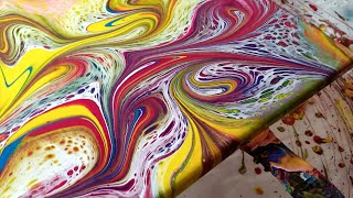 264❤️💙💛 Fun with a primary colors swipe and spin Must see abstract swipe fluidart arttherapy [upl. by Elorak]