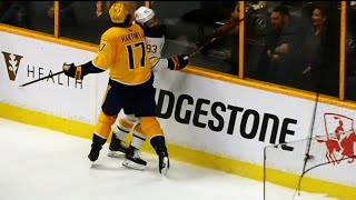 Antipin stretchered off after hit from Hartnell into the boards [upl. by Turpin]