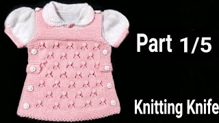 How to Knit Smart Frock Round CollarPuff Sleeves for 69 months Baby Girl Part 15 EnglishHindi [upl. by Esau]