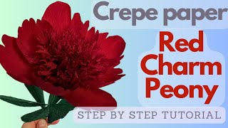 How To Make Red Charm Peony Crepe Paper Flower  Step By Step Tutorial [upl. by Mellins]