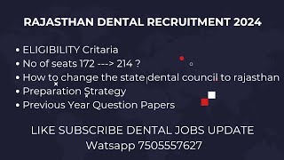 Rajasthan Dental Officer Recruitment 172 vacancy  Rajasthan University of Health Science [upl. by Zurc]