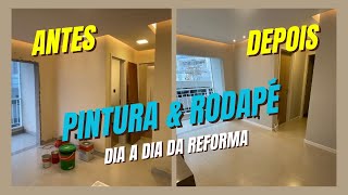 ANTES E DEPOIS  Pintura do Apartamento Crômio Suvinil e Rodapé PVC Instalado [upl. by Nytsirhc]