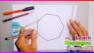 how to draw heptagon septagon 7 sides shape geometry lesson [upl. by Caasi306]