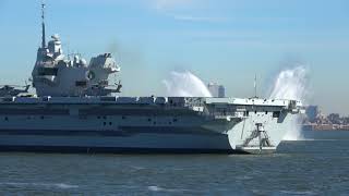 Aircraft carrier HMS Queen Elizabeth arrives in NYC for first US visit [upl. by Aivilys546]