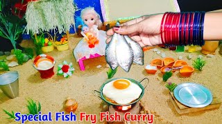 Miniature Kitchen Delicious Fish Fry Recipe  With Fish Curry A Satisfying Video Barbie Doll [upl. by Eilsek]