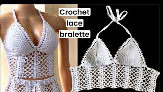 Crochet Lacey bralette tutorial  crochet crop top  crochet lace stitch [upl. by Hobie588]