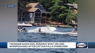 Teen jumps onto runaway boat on Lake Winnipesaukee stopping it after kids sailing instructor fal [upl. by Kerekes]