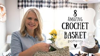 8 Absolutely Amazing Crochet Basket Patterns  Tshirt Yarn Basket [upl. by Anauqed613]