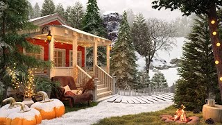 Winter Cozy Cabin in Forest with Snow Falling Crackling Campfire and Relaxing Ambience [upl. by Jozef164]