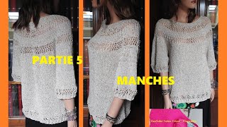 5 Tuto Tricot Pull Femme Top Down à empiècement arrondi jersey et ajouré en 5 tailles création [upl. by Aipmylo]