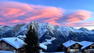 Riederalp Switzerland Walking TourSpectacular Winter Sunset in ALPS [upl. by Scevour]