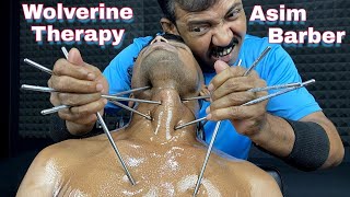 Asim Barber Wolverine Therapy  Asim Barber Chopstick Massage ASMR With Hair Crack and Neck Crack [upl. by Nahpos308]