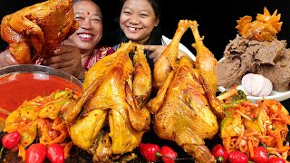 Eating 2 Whole Spicy Local Chicken With Dhido amp Kimchi  Mukbang With Sister In Law आमाजू दिदि🤩 [upl. by Tamqrah675]