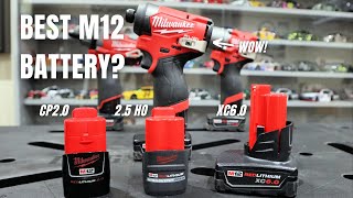 Best Milwaukee M12 Battery  2ah vs 25ah HO vs 6ah  M12 FUEL Hex Impact 345320 Gen3 [upl. by Nosnar963]