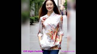 Chinese Cheongsam Qipao Floral Silky Satin Tunic Top White cmstylefashion [upl. by Leugimsiul]