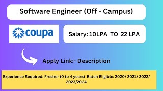 Freshers Job  Coupa Software Engineer Off  Campus  Hiring  2020 2021 2022 2023 2024 [upl. by Akineg938]