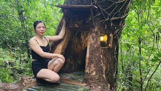 How to make a shelter in a giant tree trunk  wild forest beauty [upl. by Marrissa714]