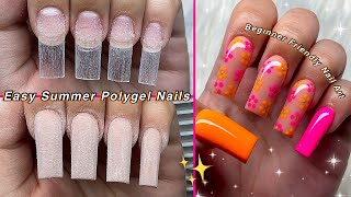 EASY SUMMER POLYGEL NAILS🧡 BEGINNER FRIENDLY NAIL ART amp POLYGEL APPLICATION Nail Tutorial [upl. by Eustace133]