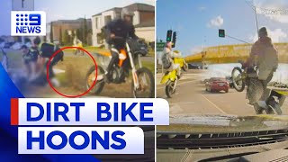 Young dirt bike hoons terrorise police in Melbourne  9 News Australia [upl. by Schofield]