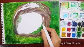 Sulu boya ve kuru boya teknikleri manzara resmi nasıl yapılır  watercolor tutorial [upl. by Anirbac924]