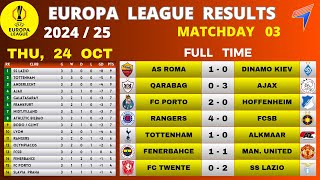 EUROPA LEAGUE RESULTS  Matchday 3 • EUROPA Table Standings Today • EUROPA League Table 202425 [upl. by Eilahs69]