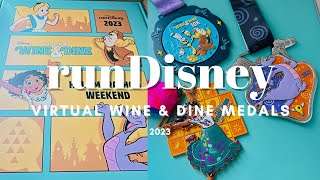 runDisney Virtual Wine and Dine 2023 10k Half Marathon and Disney Two Course Challenge medals [upl. by Rapsag582]