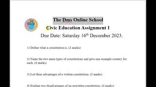 GCE 2024 Civic Education Assignment 1 short [upl. by Nehgaem783]