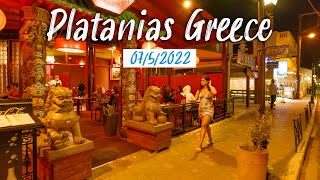 Platanias Crete Nightlife Walking Tour 4K UHD Kreta 2022 [upl. by Trebmer]