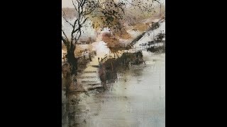 Yi Xins fanshaped brush watercolor technique衣昕扇形笔水彩技法 [upl. by Ynaiffit]