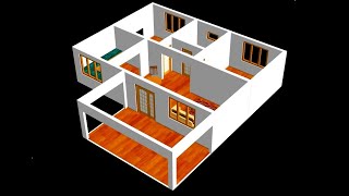 Small House Plan 11 x 9m 2 Bedroom with American Kitchen 2020 [upl. by Colpin]