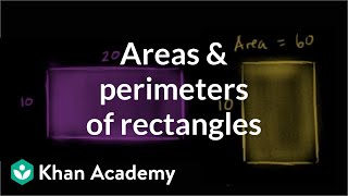 Comparing areas and perimeters of rectangles  Measurement  PreAlgebra  Khan Academy [upl. by Attennod]