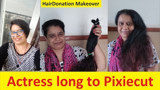 Famous Actress Longhair to Pixiecut  Undercut Pixie  Nape shave  Short haircut  Hairdonation [upl. by Airol]