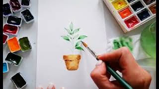 Watercolor flower in pot Step by step video🎨 [upl. by Aimahs]