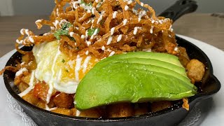 Loaded Carnitas Hash with Eggs Cheese Avocado and Fried Onions [upl. by Eico]