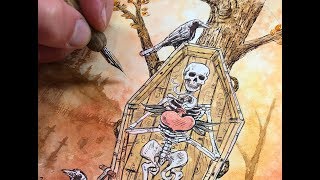 Skeleton Inking Nib Pen amp Watercolor [upl. by Rhee]