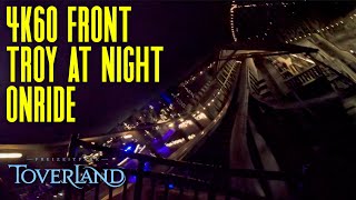 Troy 4K60 Front Row POV Night Onride  GCI Wooden Rollercoaster at Toverland Winter Feelings 2024 [upl. by Einahpad]