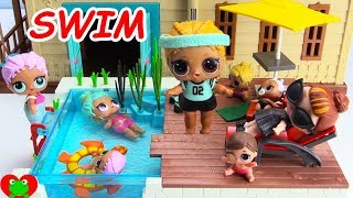 LOL Surprise Dolls and Lil Sisters Swim in New Swimming Pool [upl. by Pacifica]