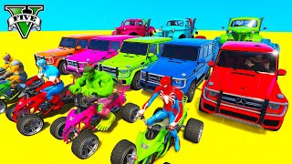 SPIDERMAN MOTORCYCLE Challenge on RIVER Ramp  SUPERHERO Hulk Goku CARS Moto BIKE JEEP Race  GTA 5 [upl. by Low]