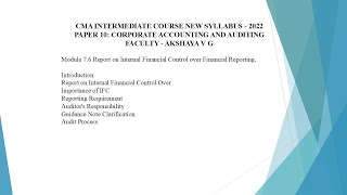 P10 Module 76 Report on Internal Financial Control over Financial Reporting CAA INTER G2TAMIL [upl. by Enelegna827]