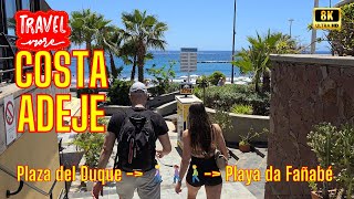 8K Tenerife 🇪🇸 Costa Adeje walking tour Plaza del Duque 🚶🏼‍♀️🚶🏾‍♀️🚶‍♂️Playa da Fañabé area 4 May 24 [upl. by Wendell839]