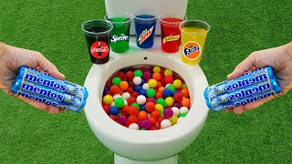 Mini Plastic Balls VS Popular Sodas  Coca Cola Sprite Fanta Schweppes and Mentos in the toilet [upl. by Aydidey]