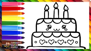 Disegnare e Colorare una Torta di Compleanno 🎂❤️🧡💛💚💙💜🌈 Disegni per Bambini [upl. by Aicad]