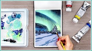 How to Paint the Northern Lights with Acrylic Paint  Art Journal Thursday [upl. by Savil132]