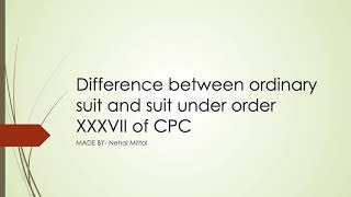 Drafting Pleading amp ConveyancingDifference between ordinary suit and suit under order XXXVII of CPC [upl. by Hnim]