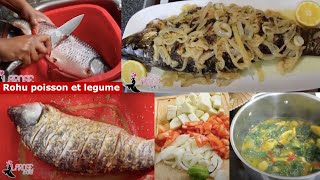 Une Journée Chez moi  Recette comment assaisonner le gros poisson pour un bon gout et legume vert [upl. by Marcello]