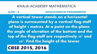 A vertical tower stands on a horizontal plane is surmounted by a vertical flagstaff of height 5 m [upl. by Dryfoos]