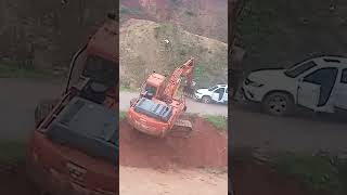 Landslide causes excavator to fall into river machine excavator viralvideo amazing shorts [upl. by Llesram925]