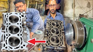 3cylinder head Resurfacing from lathe machine  Do you like the way we work [upl. by Anitahs]