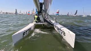 Nacra 20  ENE 1418 knots  start of Round Texel  heading to the North 2nd in our class [upl. by Noerb907]