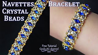 Crystal Navettes Beads Bracelet DIY Bracelet Beaded Bracelet Jewelry Making Free Tutorial [upl. by Kimmy]